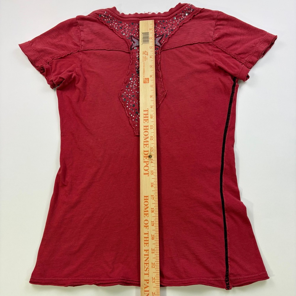 Affliction Live Fast Graphic T-Shirt Womens Medium Red Rhinestone Eagle Y2K Slim - Picture 6 of 7